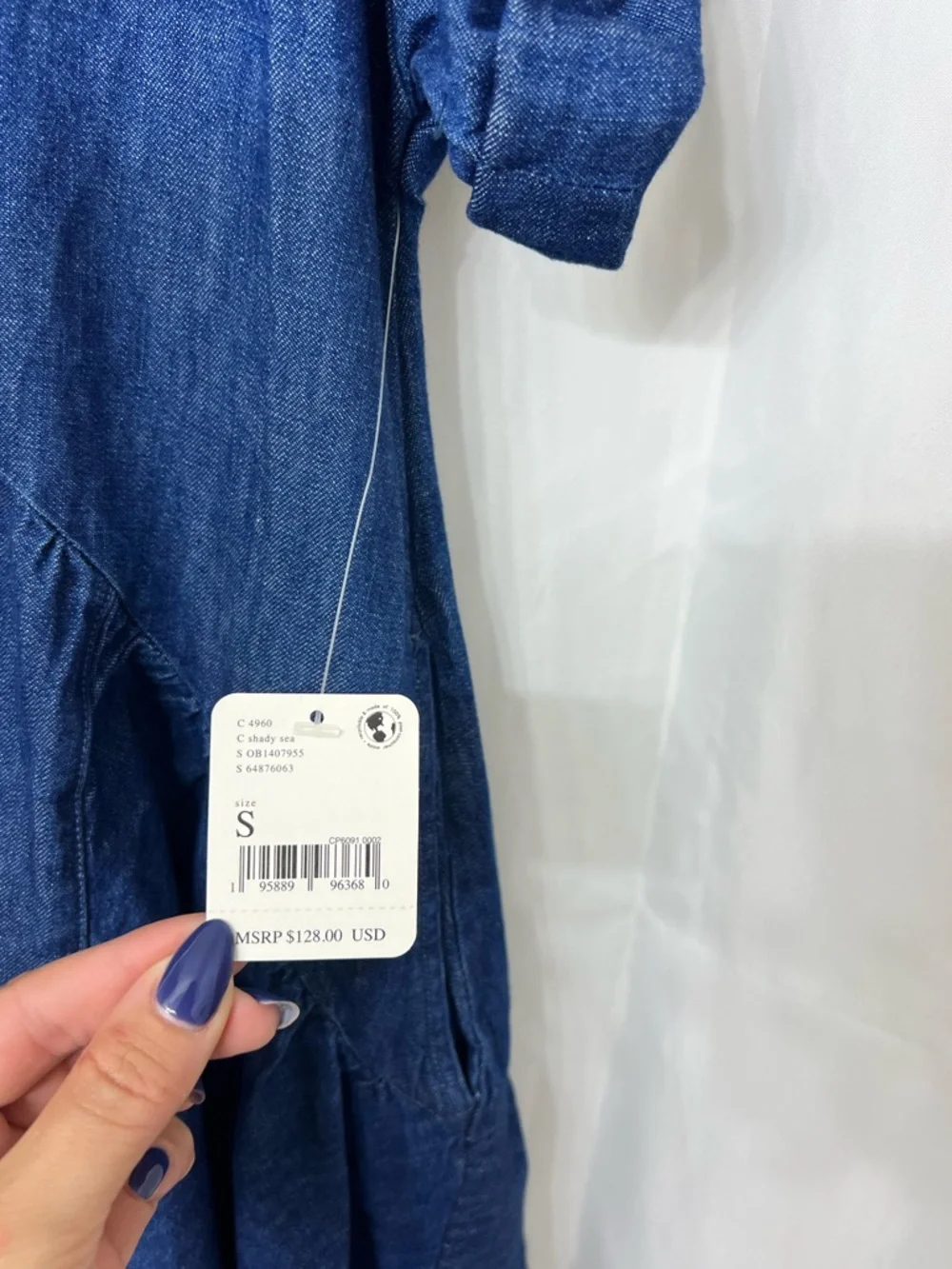 Free People NWT Chambray Babydoll Mini Dress Blue Oversized Ruffle Small